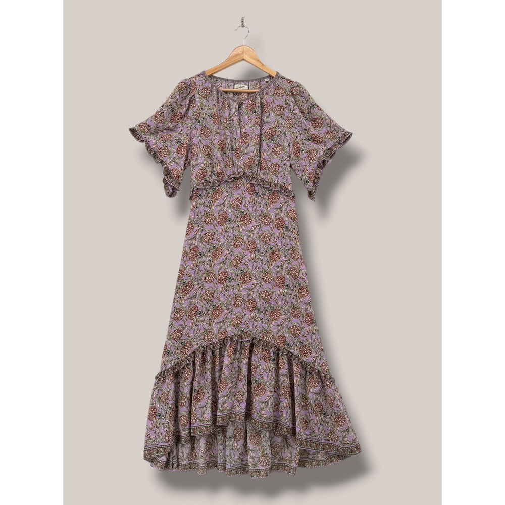 Max Studio London Floral V-Neck Midi Dress Purple Ruffle Flutter Sleeve M - Picture 1 of 3